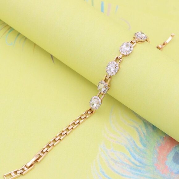 "Oval Cut Sparkling Stone Rose Gold Bracelet with Chain Design, XPBL0826 - Picture 2 of 12